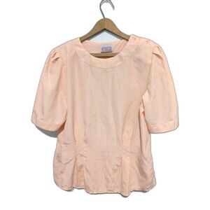 Rhoda Lee Puff Sleeve Peach Pleated Blouse Top M B41 Vintage 80s